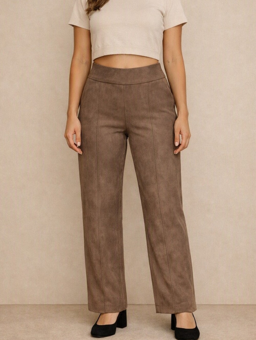 Andrew Marc Taupe Wide Leg Faux Suede Pants Size M